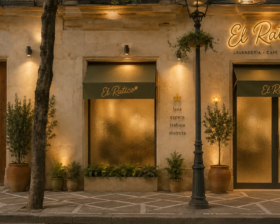 El Ratico facade, laundromat, café and coworking space